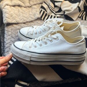 Converse White Canvas Platform Sneakers